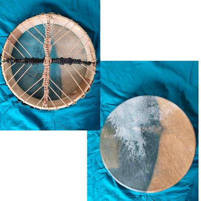 Tambour bleu en peau de bison 35 cm