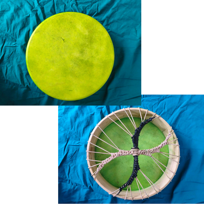 Tambour en peau de ch&egrave;vre vert 35 cm